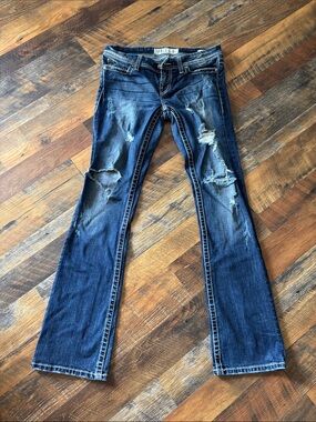 BKE Distressed Dark Blue Flare Jeans